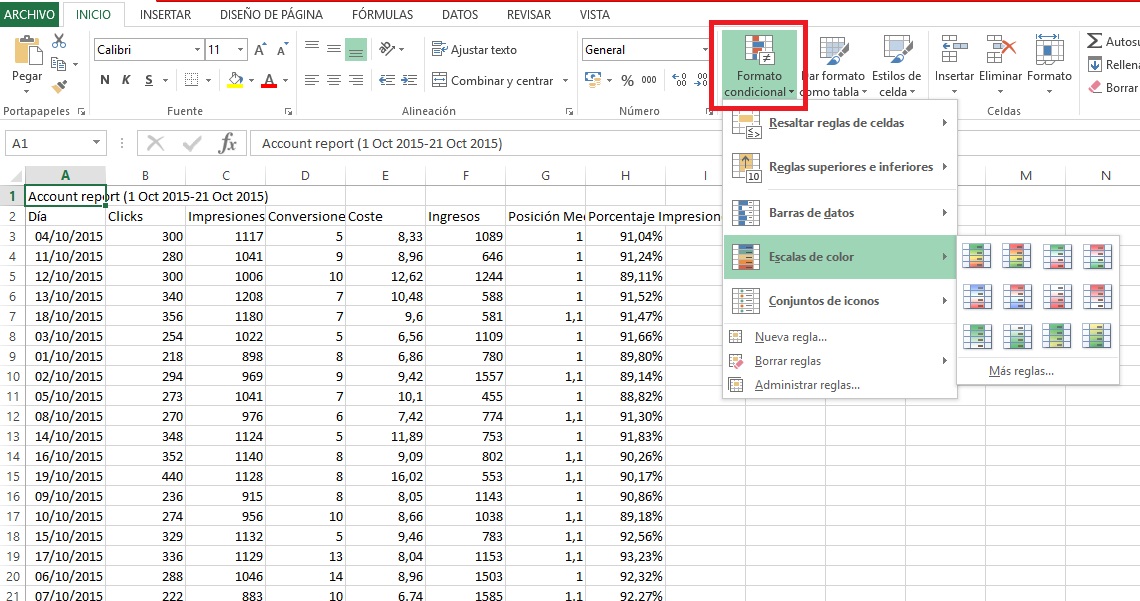 Formato condicional de Excel