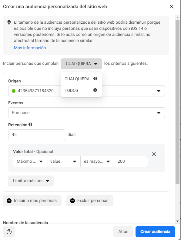 Explicando la brutal capacidad de filtro en los eventos de las audiencias de Facebook Ads